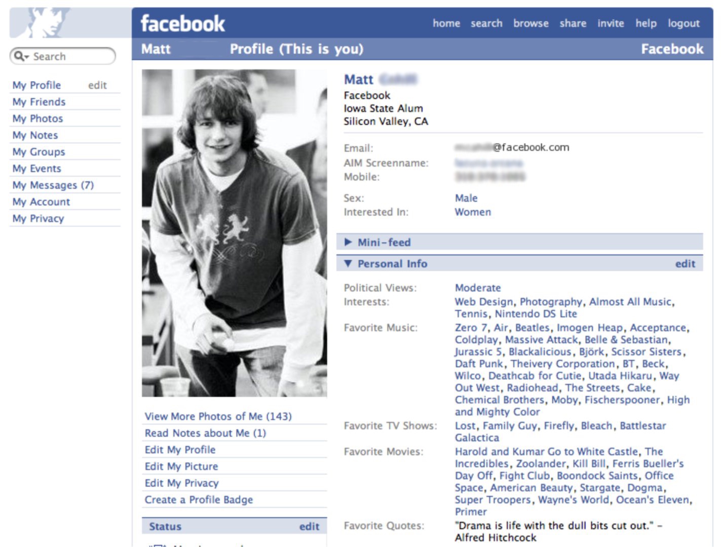 Profile page post-redesign and removal of "The" (2005)